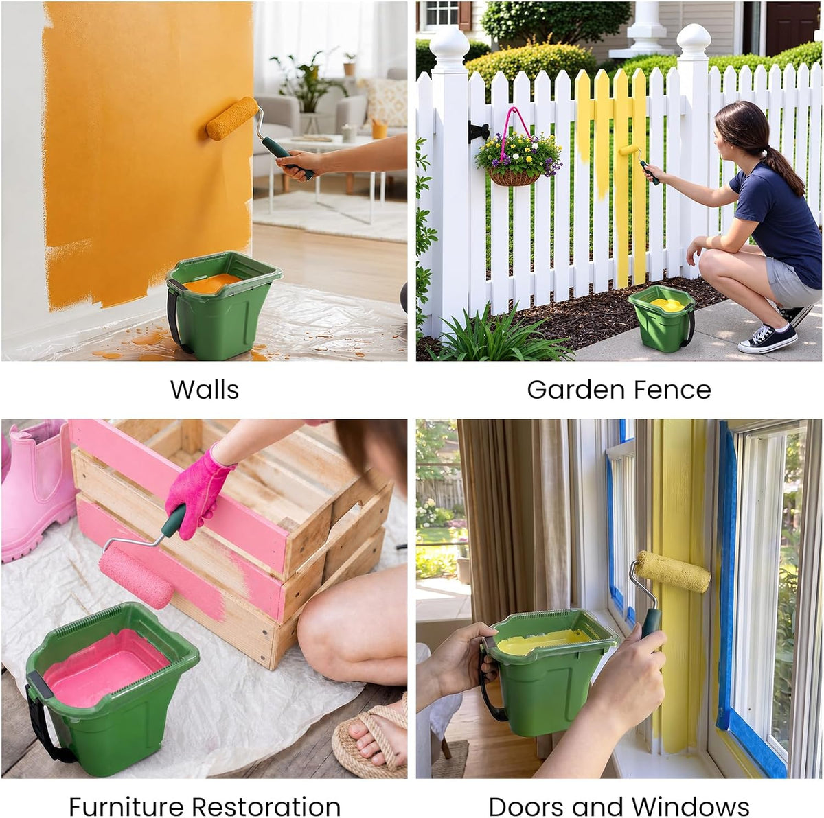 9 PCS Paint Bucket Hand Held with Roller Frame, Paint Cup Liners