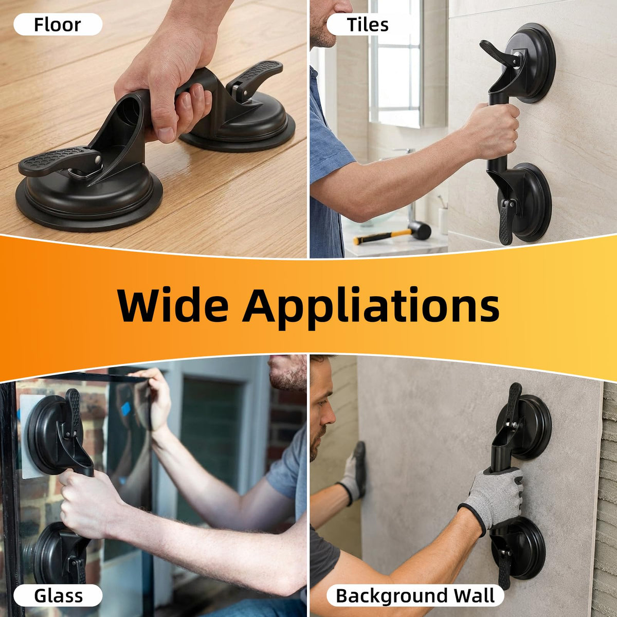 Floor Gap Fixer Tool Set - Double Cup Suction Cup with 16 OZ Non-Marring Rubber Mallet