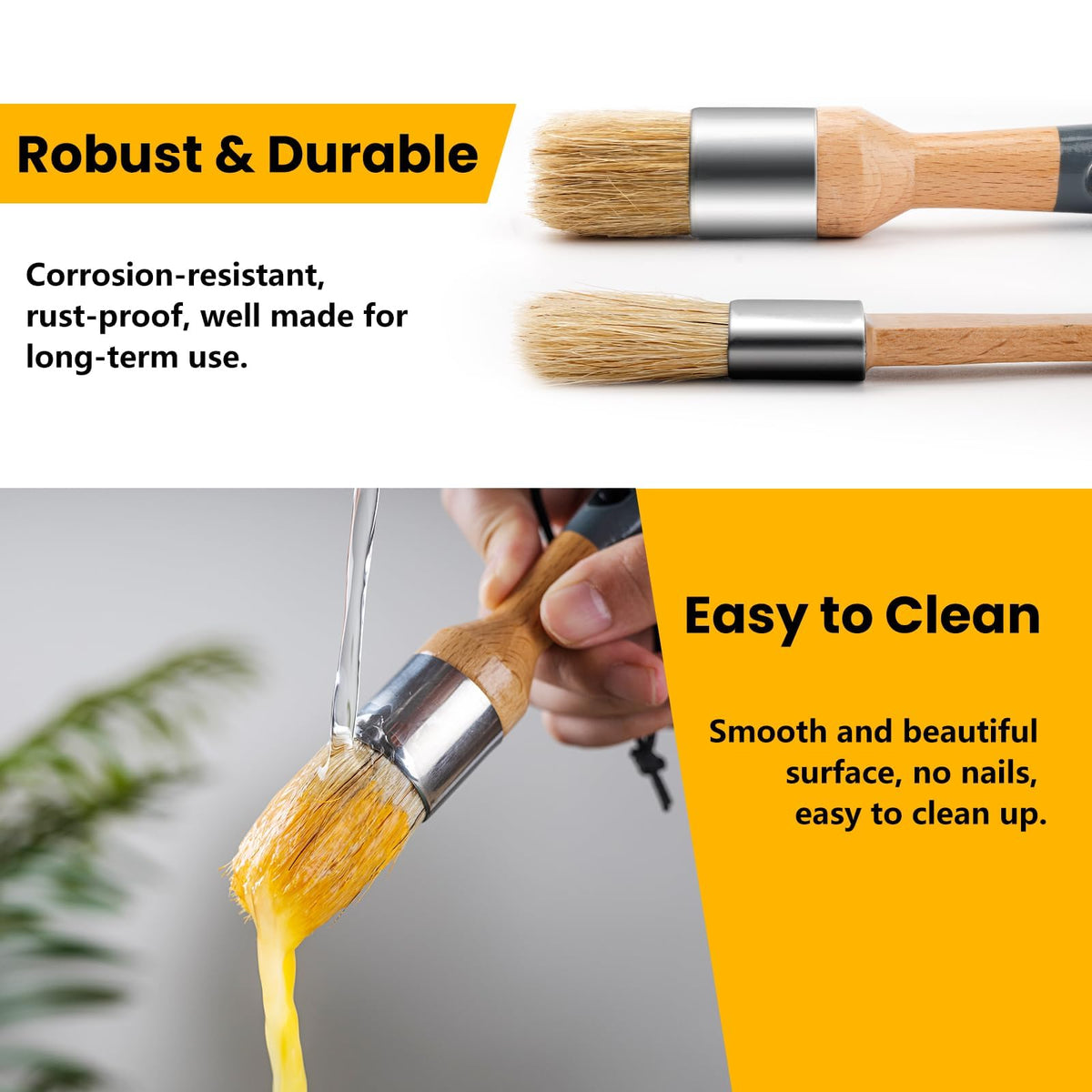 5 Pack Natural Bristle Chalk Paint Wax Brush Set