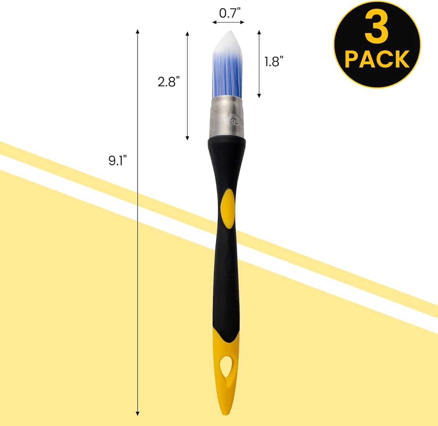 0.7 Inch Trim Paint Brush, 3 Pack