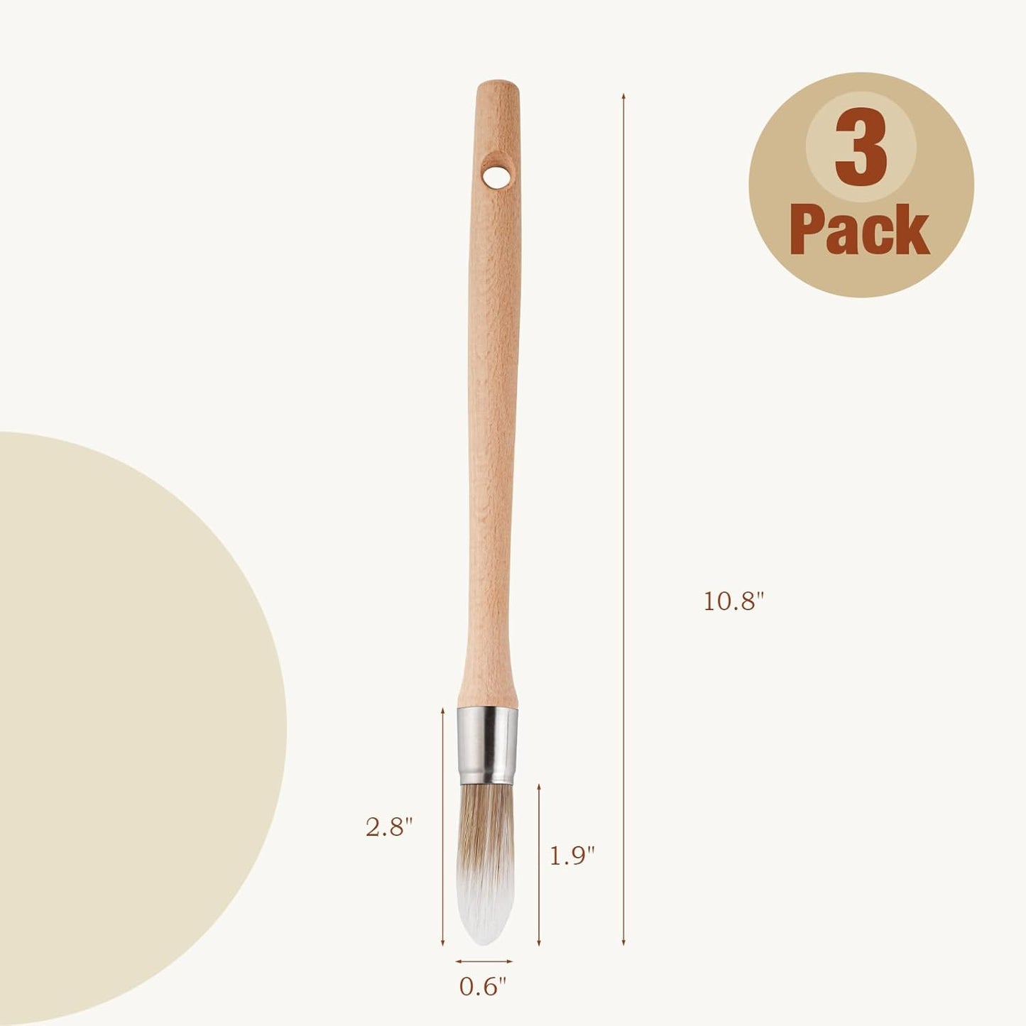 0.6 Inch Trim Paint Brush, 3 Pack