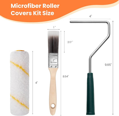 4 Inch 3/8" Nap Microfiber Small Paint Rollers Set - 26 Pack