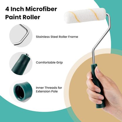 4 Inch 3/8" Nap Microfiber Small Paint Rollers Set - 26 Pack