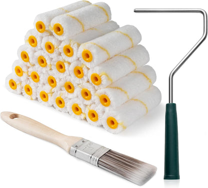4 Inch 3/8" Nap Microfiber Small Paint Rollers Set - 26 Pack