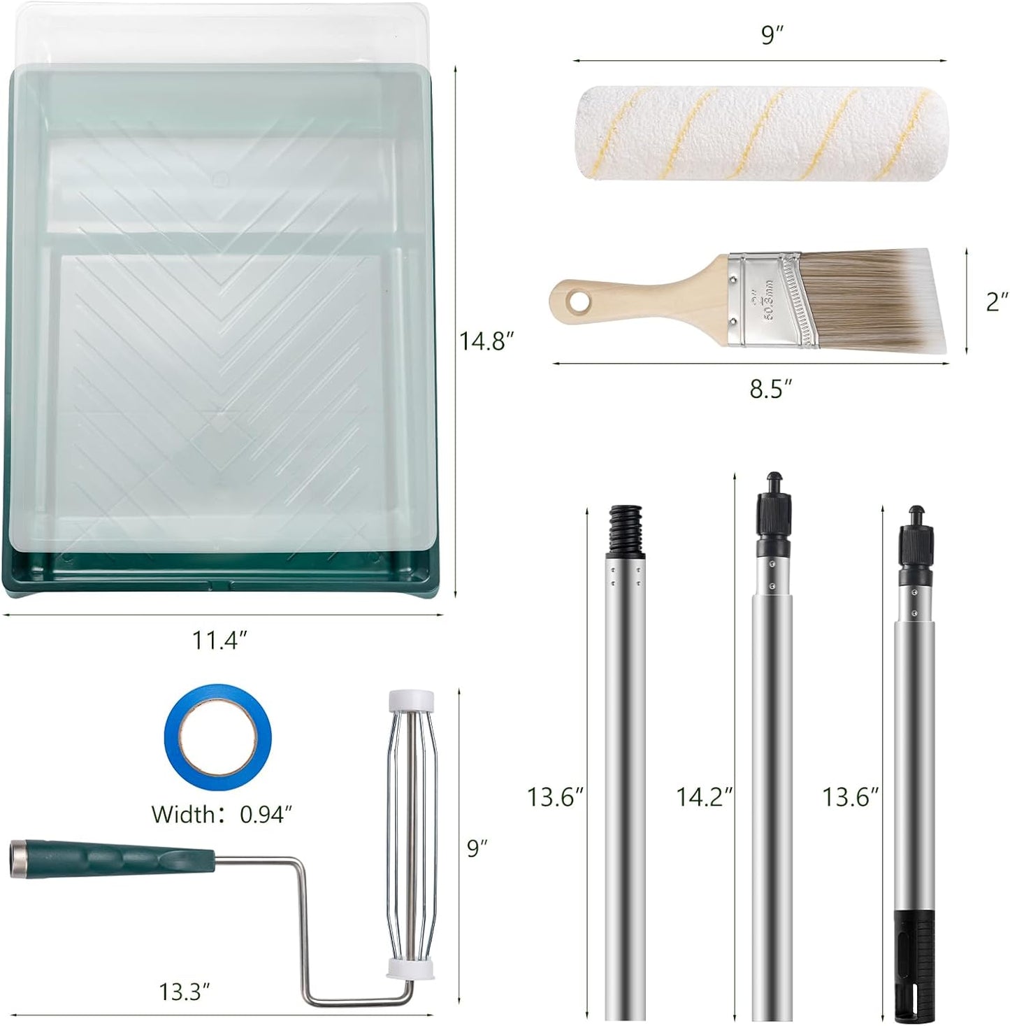 9 Inch Microfiber Paint Roller Kit with 3 FT Extension Pole