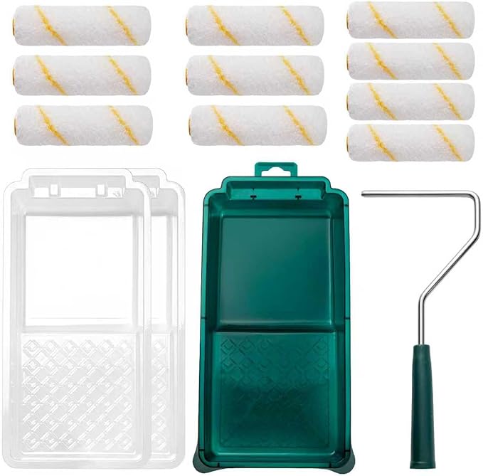 4 Inch Microfiber/Foam Paint Roller Kit with Paint Tray-14 pack