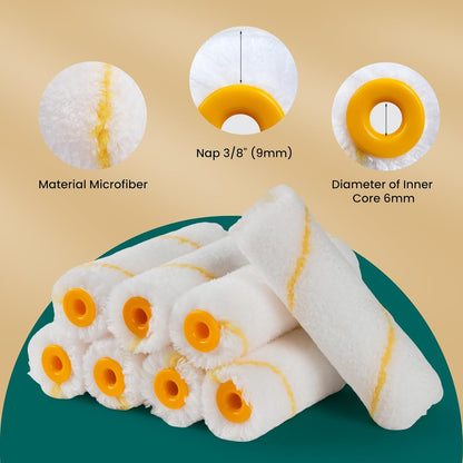 4 Inch 3/8" Nap Microfiber Small Paint Rollers Set - 26 Pack