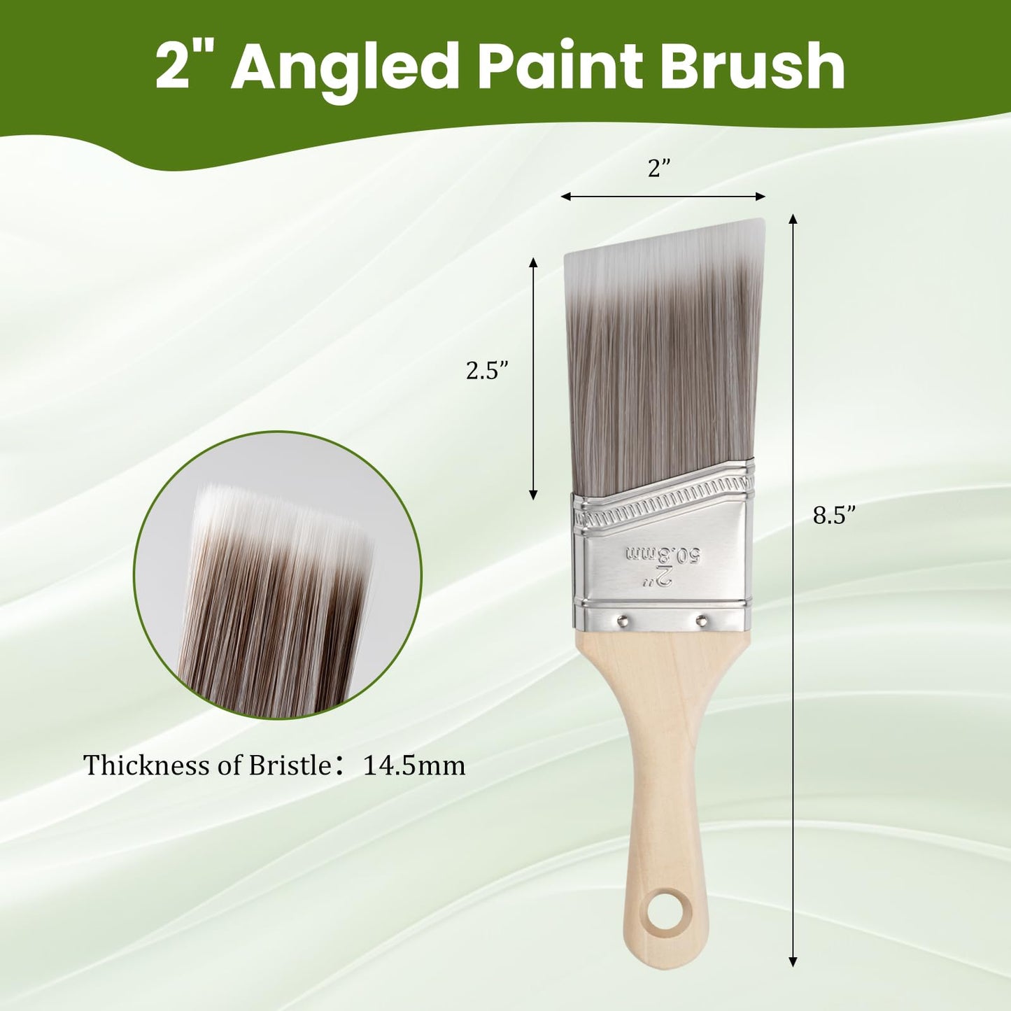 2 Inch, Angled Brushes with Short Handle, 3 Pack