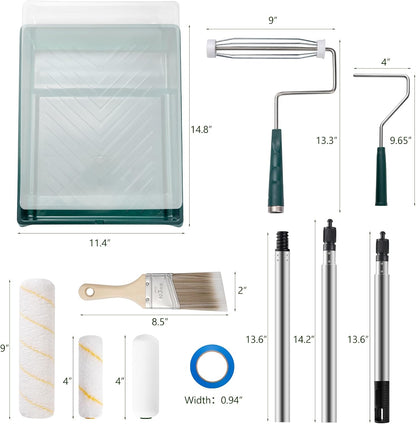 4 & 9 Inch Paint Roller Kit with 3 FT Extension Pole-13 PCS