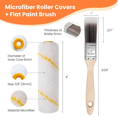 4 Inch 3/8" Nap Mini Microfiber Paint Roller Covers-25 Pack
