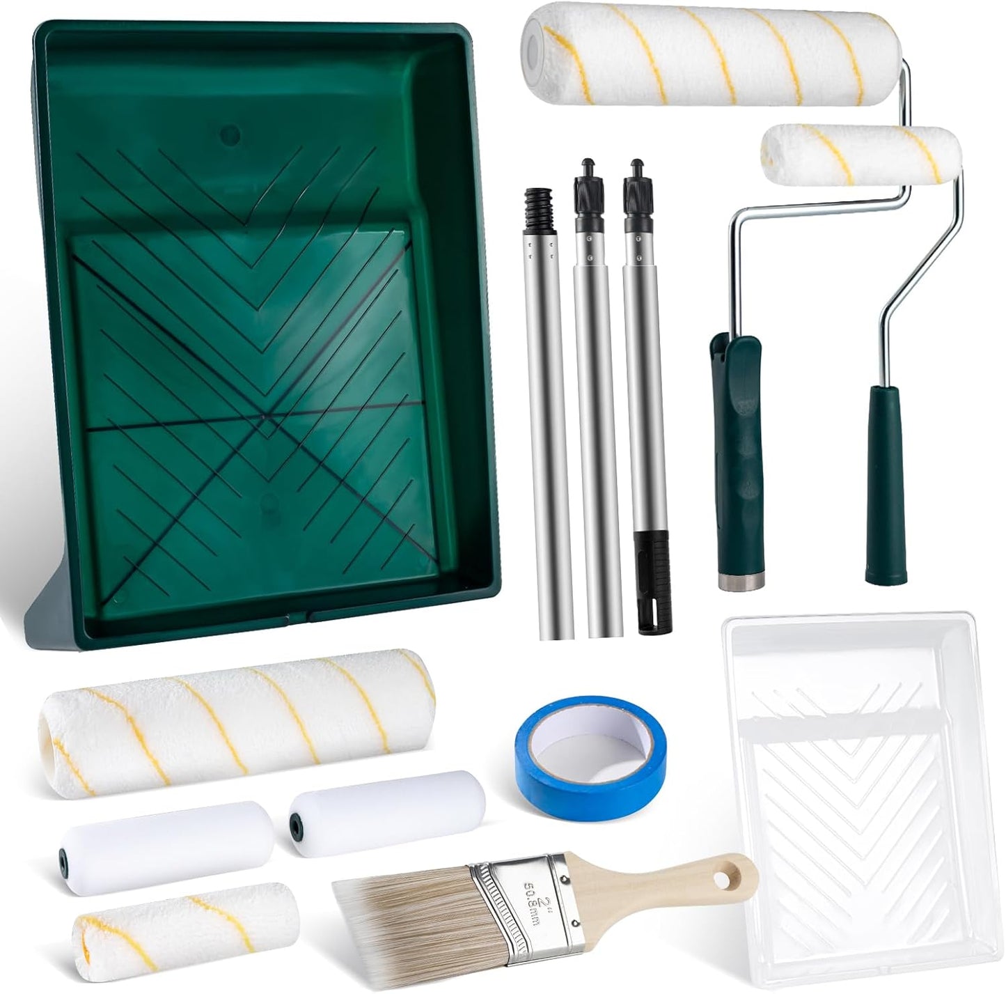 4 & 9 Inch Paint Roller Kit with 3 FT Extension Pole-13 PCS