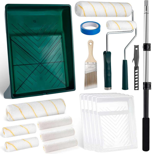 Paint Roller Kit with 3 FT Extension Pole, 9"&4", 20‑Piece Set
