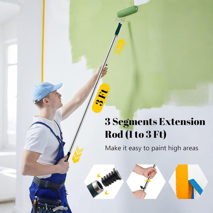 9 Inch Microfiber Paint Roller Kit with 3 FT Extension Pole