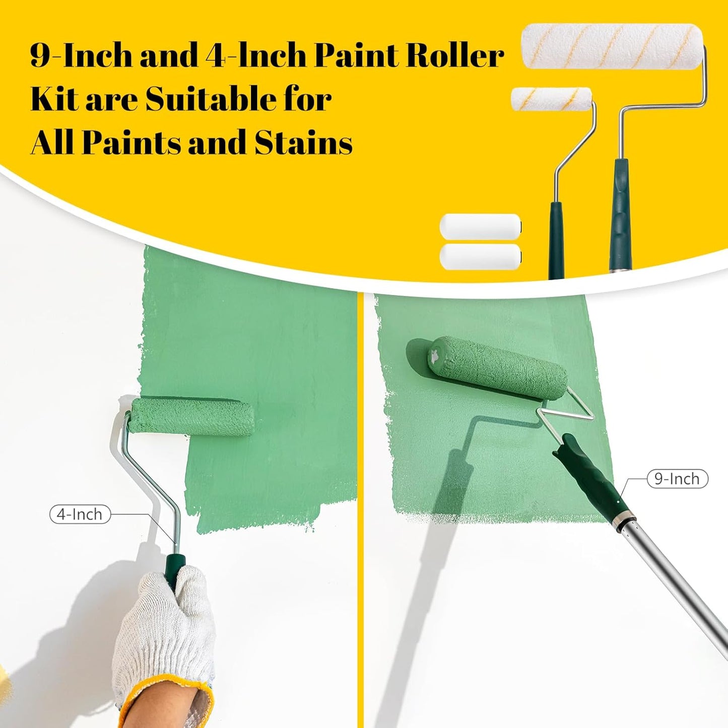 9 Inch Microfiber Paint Roller Kit with 3 FT Extension Pole