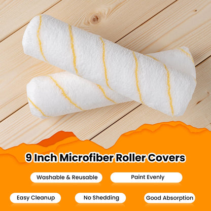 9 Inch 3/8" Nap Microfiber Paint Roller Covers-5/12/18 Pack