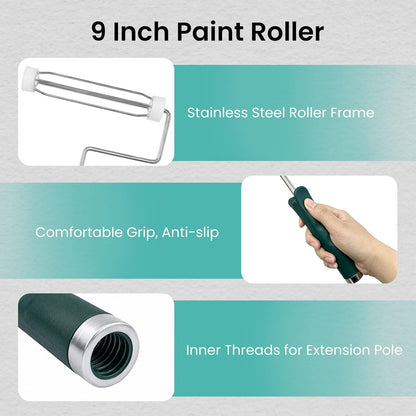 10‑Piece Paint Roller Kit with 3 FT Extension Pole, 9" Rollers