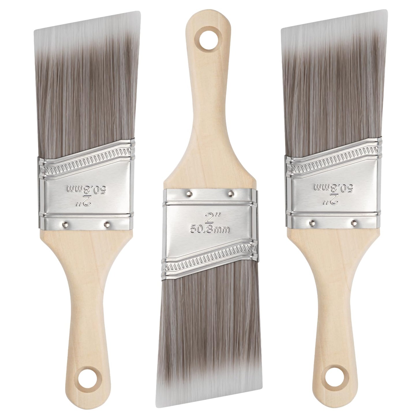 2 Inch, Angled Brushes with Short Handle, 3 Pack