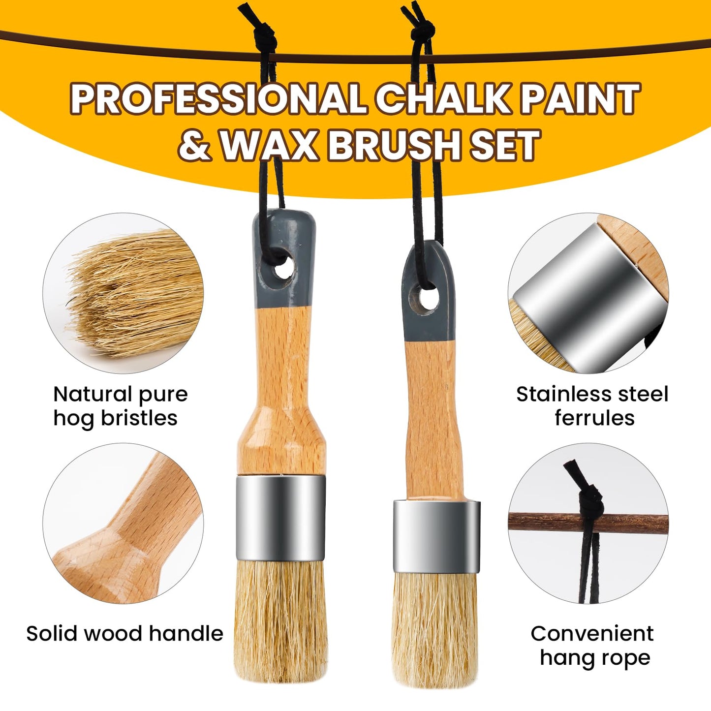 Chalk Paint Brush, 2 Pack Wax Brushes and Chalk Paint for Furniture DIY Art Crafts