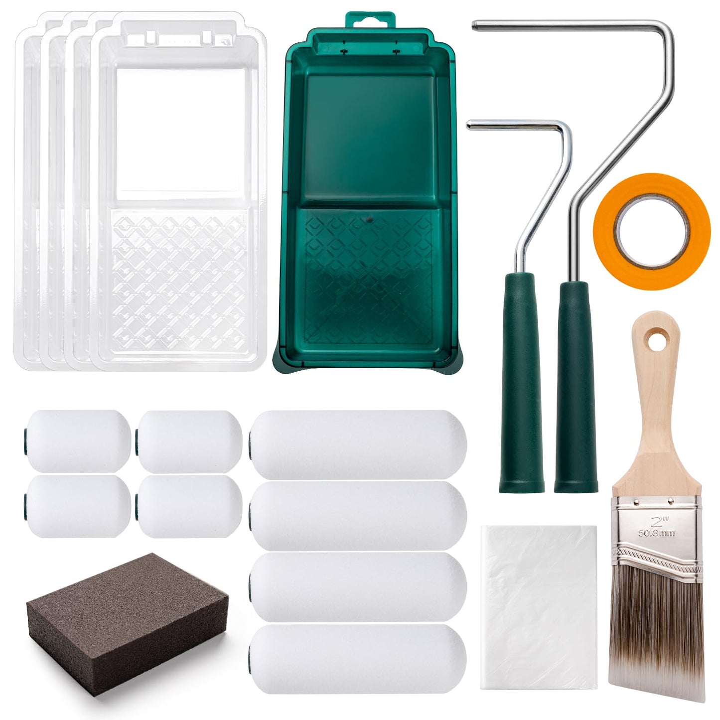 4" & 2" Small Foam Paint Roller and Tray Kit-19 Pack