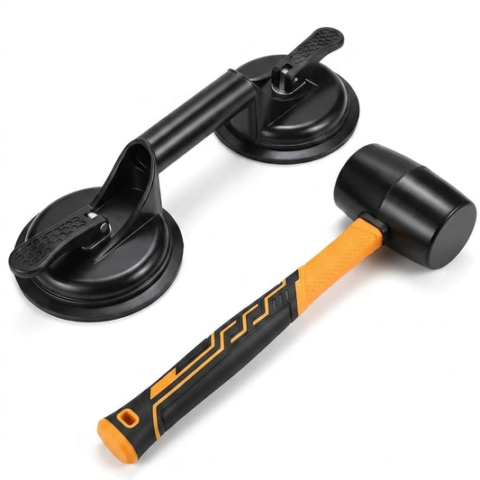 Floor Gap Fixer Tool Set - Double Cup Suction Cup with 16 OZ Non-Marring Rubber Mallet