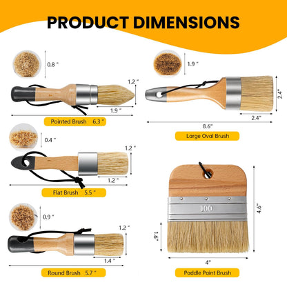 5 Pack Natural Bristle Chalk Paint Wax Brush Set