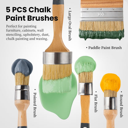 5 Pack Natural Bristle Chalk Paint Wax Brush Set