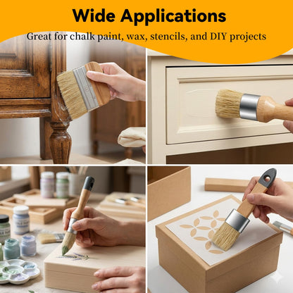 5 Pack Natural Bristle Chalk Paint Wax Brush Set